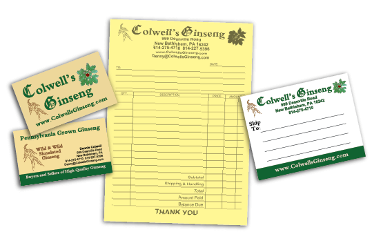 Colwells-ginseng-business-cards-forms-mailing-labels